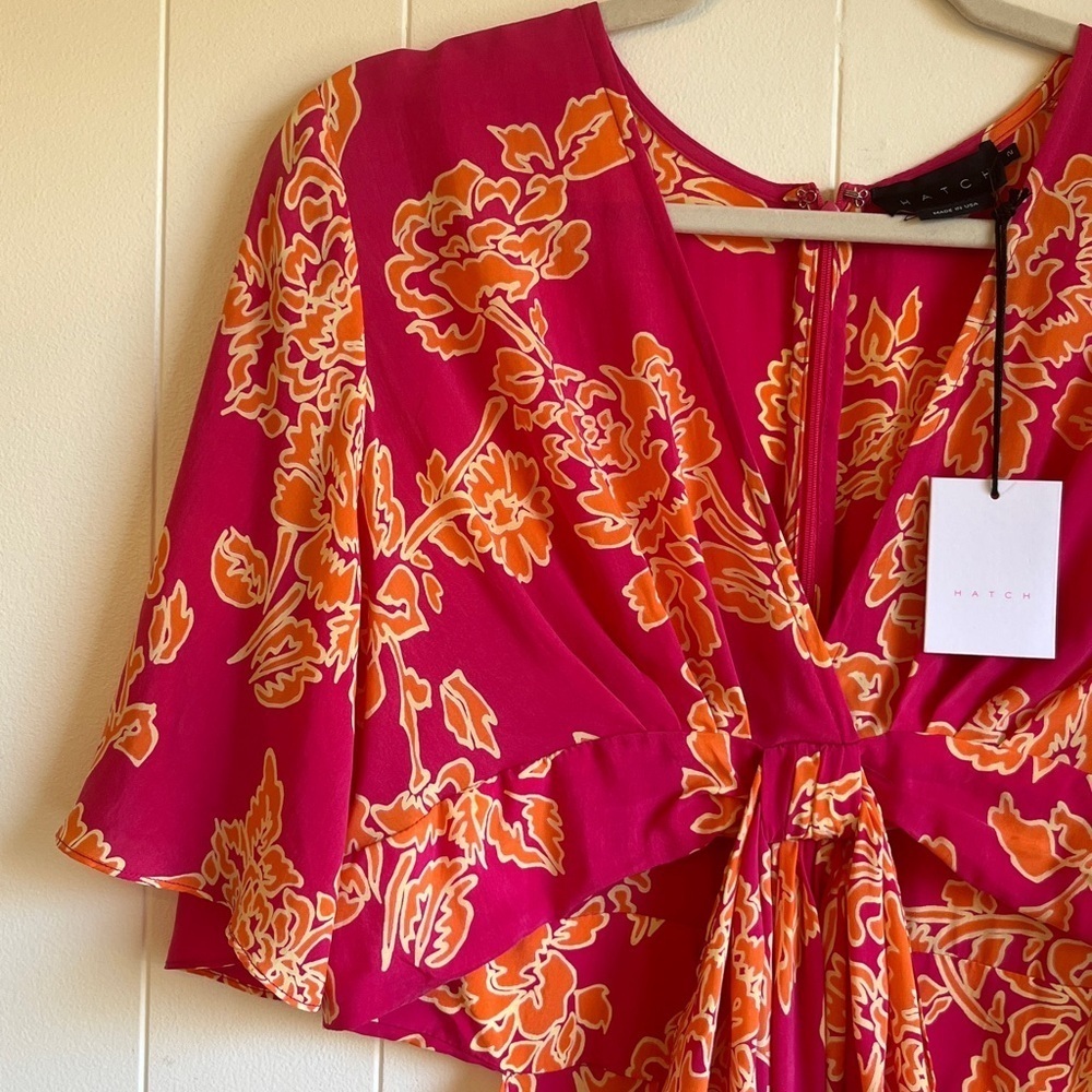 NWT Hatch X Revolve Maternity Pink Orange Floral Cutout Midi Thea Dress Sz 8-10 - Picture 10 of 16